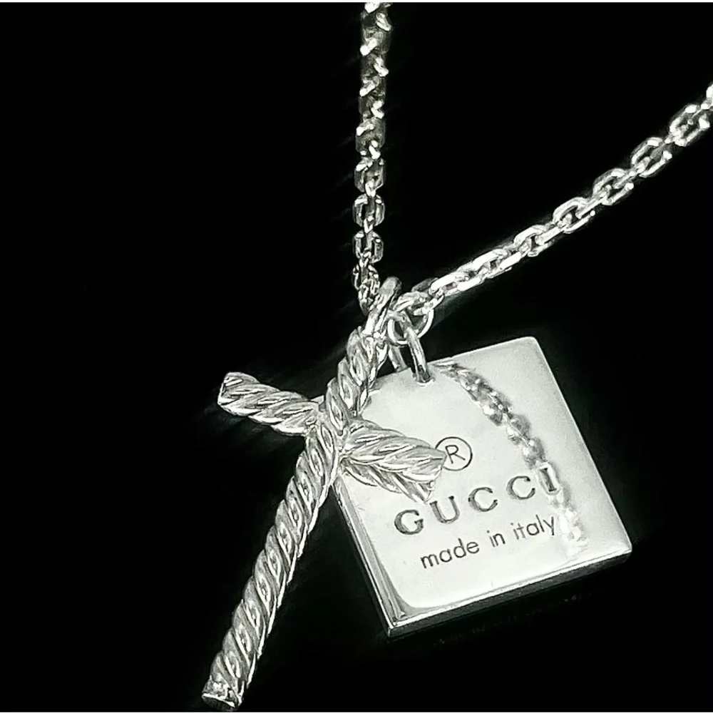 Gucci Sterling Silver Cross & Logo Tag Pendant Necklace - Box Included - Picture 4 of 9